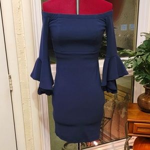 Off the Shoulder Navy Dress by TeezeMe